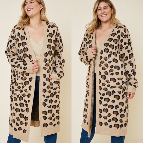 Hayden Sweaters - Feline Myself Plus Size Leopard Print Cardigan